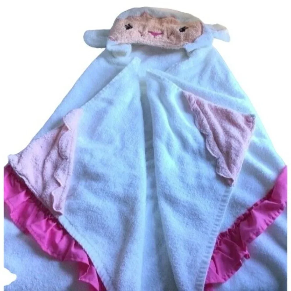 Disney Lambie Doc McStuffin Terrycloth Hooded Bath Wrap white pink ruffles kids - Picture 3 of 4